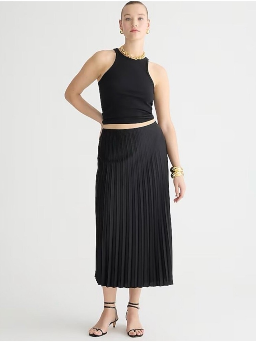 J. Crew Black Pleated Midi Skirt